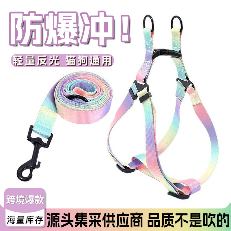 新款狗狗牵引绳宠物胸背套装遛狗狗绳大型犬专用猫咪宠物用品批发