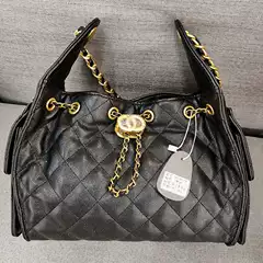 Chanel 25C Bag Waxed Calfskin 25C Hobo Bag 25S Caviar Hippie Bag 25 Bag Genuine Leather Women's Handbag