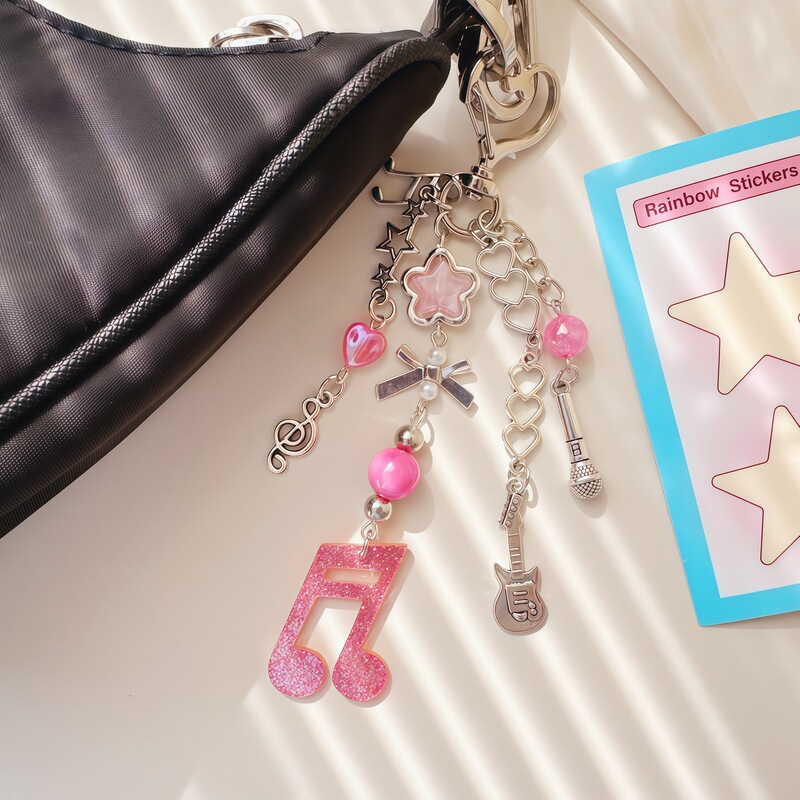 Girl's Heart Musical Note Keychain Beaded Pendant Cute Phone Strap Bag Decoration Ins-style Music-themed Accessory Girl's Heart Musical Note Keychain Beaded Pendant Cute Phone Strap Bag Decoration Ins-style Music-themed Accessory