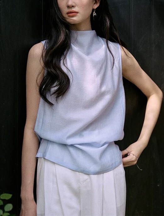 Jicoutu Two-Acetic Acid Two-Color Swing Collar Sleeveless Shirt for Women Summer Loose Elegant High-End Thin Top Jicoutu Two-Acetic Acid Two-Color Swing Collar Sleeveless Shirt for Women Summer Loose Elegant High-End Thin Top