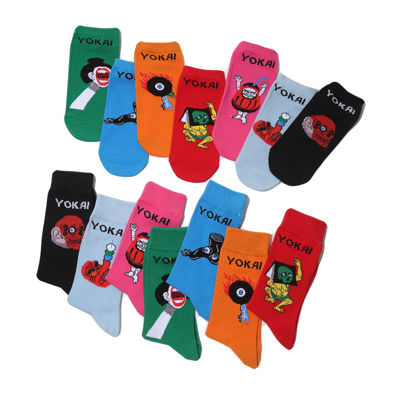 Male Japanese Monster Animation Socks Female Cotton Monster Story Sock Cartoon Personality Trend Boat Socks-5Prs 28 Img_5808