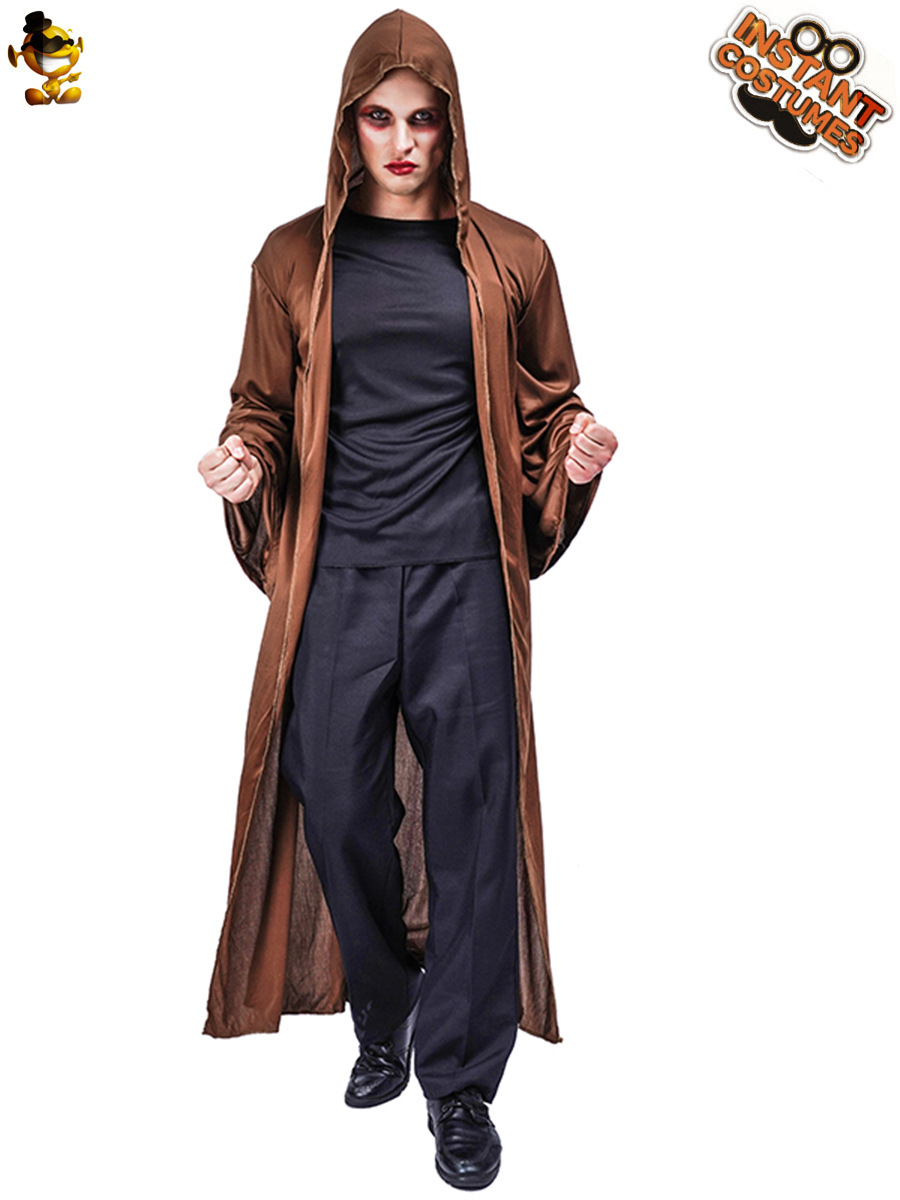 Adulto marrón con capucha capa demonio capa Halloween Cosplay traje de la etapa del funcionamiento del traje de la mascarada