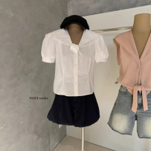 WGWE8360广州十三行女装春夏新款设计感小众海军领短袖衬衫上衣潮