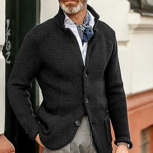 European and American fashion Amazon independent station new sweater men's casual long sleeve solid color knitted sweater men's outerwear