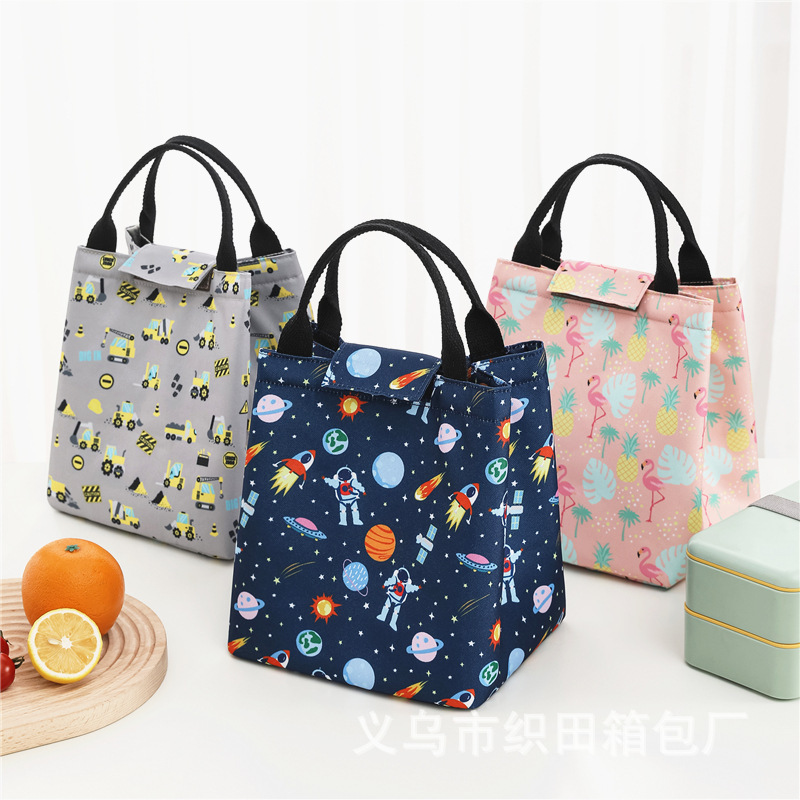 Factory Export Japanese Cartoon Lunch Bag Children Printed Lunch Box Bag Dinosaur Lunch Bag Flamingo Insulation Bag
