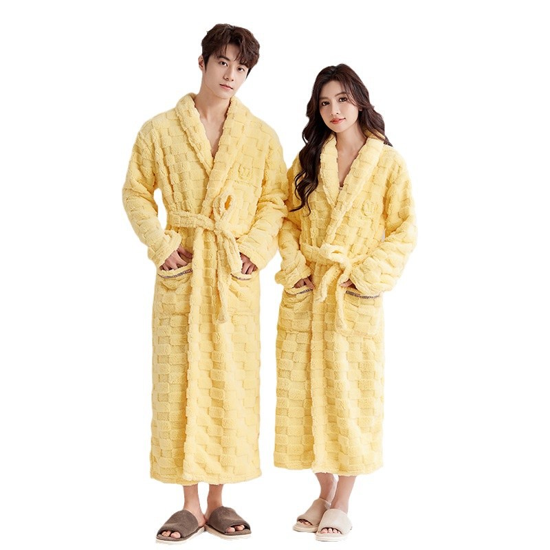 밤가운 잠옷 여성의 겨울 두꺼운 플란넬 목욕 가운 봄과 가을 기모 긴 남자 부부의 산호 양털 목욕 가운