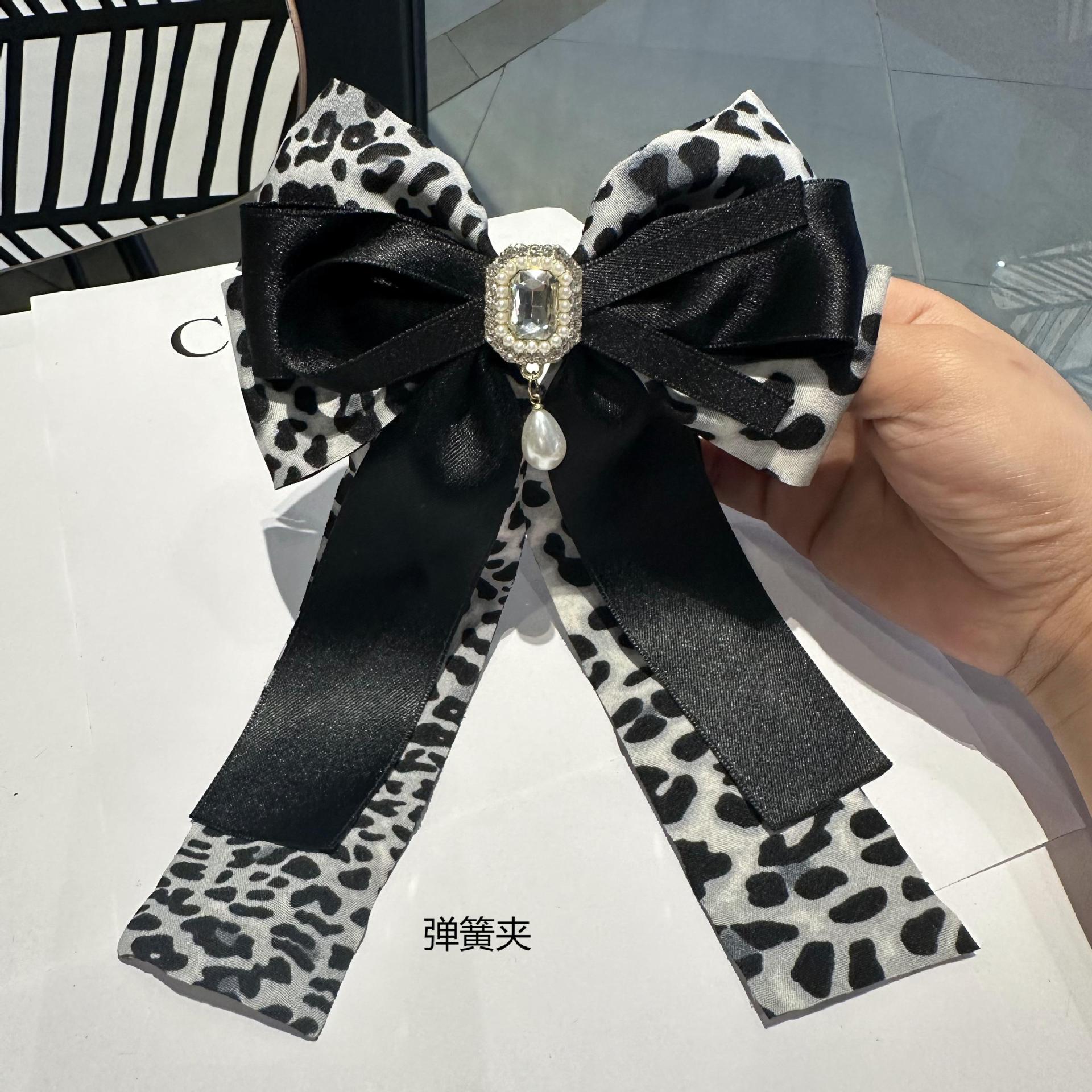 韓版豹紋蝴蝶結彈簧夾女復古劉海夾高馬尾固定髮夾後腦勺碎發卡