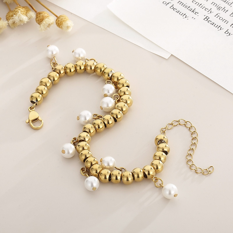 Titanium Steel Material Elegant Geometric Titanium Steel Gold Plated Artificial Pearls Bracelets