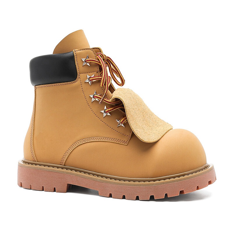 3893 Inner Height Increase 7cm Yellow Boots Couple High-Top Large-Toe Martin Boots Men's Mid-Top Outdoor Hiking Work Boots