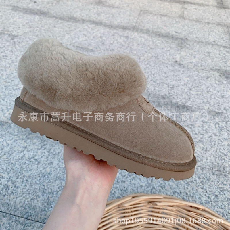 薄底塔次特雪地靴女短筒加绒保暖棉鞋冬季防滑底牛皮羊毛一脚蹬|undefined