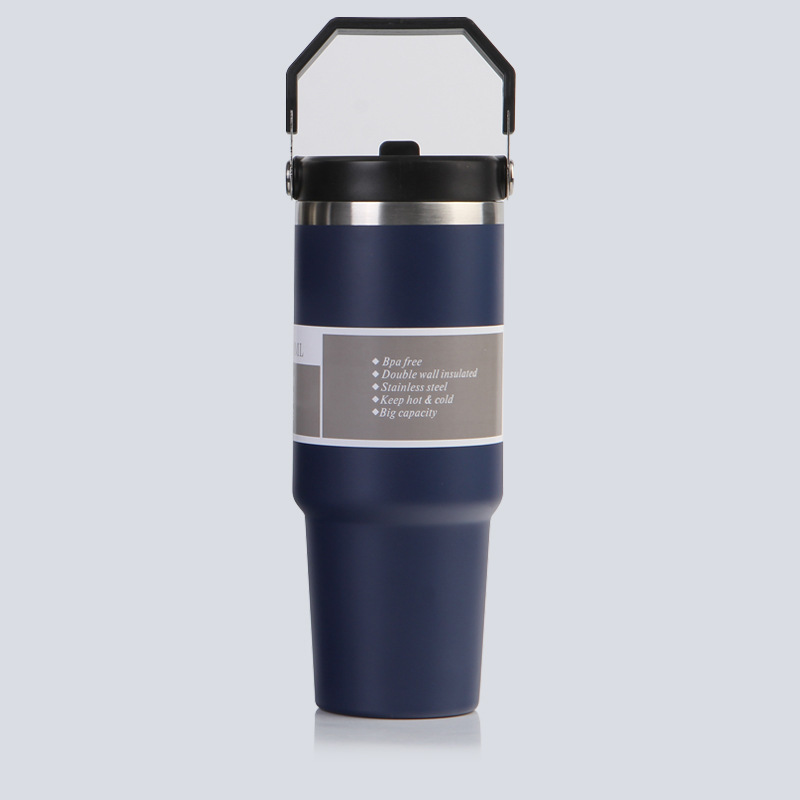 304 taza de acero inoxidable taza de automóvil de gran capacidad taza de aislamiento de calor aislamiento frío taza de hielo mango taza de paja de doble bebida