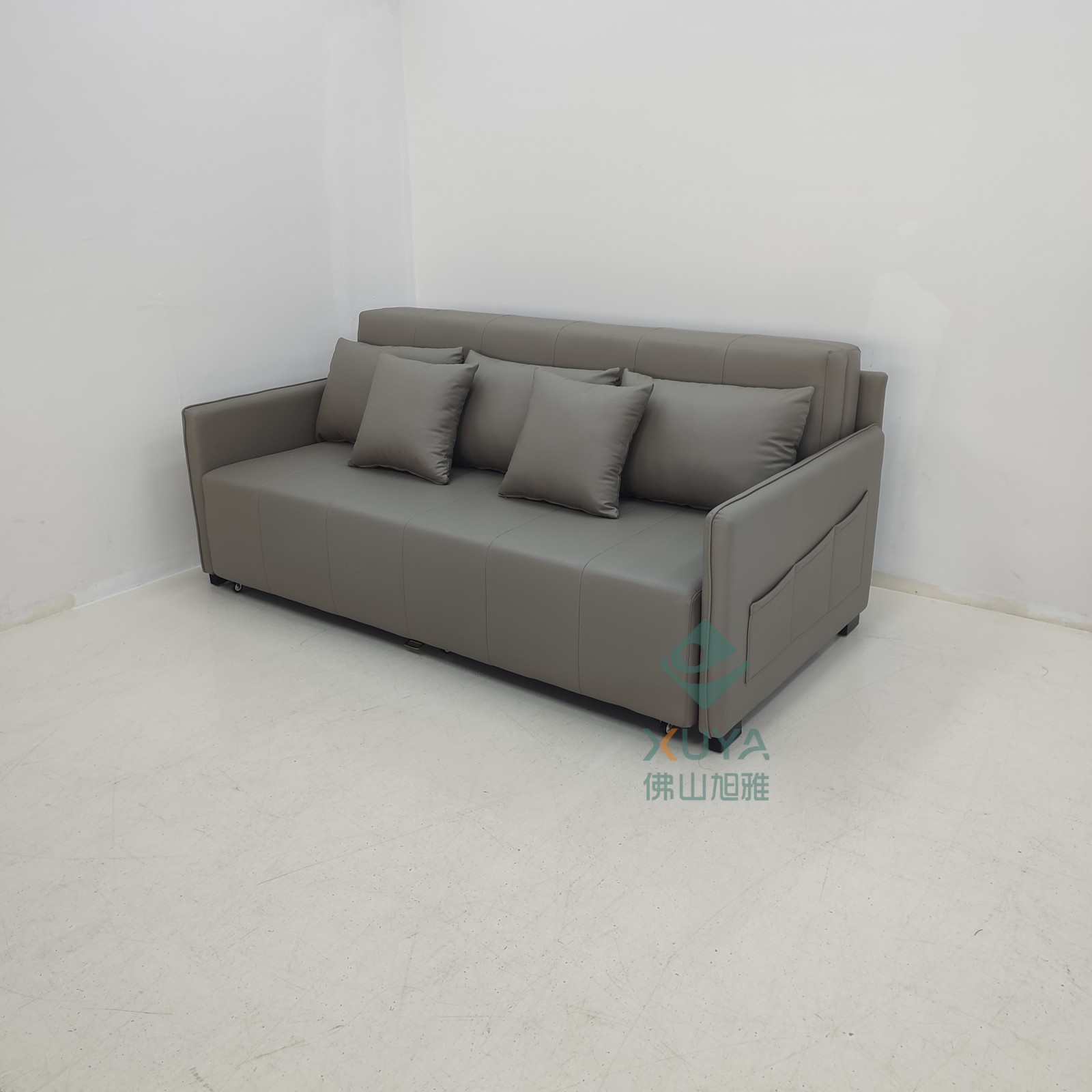 Sofá cama multifuncional doble uso plegable pequeño tipo sala de estar almacenamiento látex doble sofá cama de cuero de tres personas