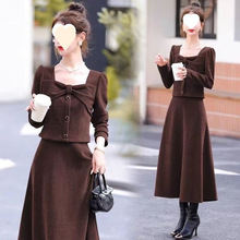 小香风连衣裙女秋冬新款法式新品感气质名媛半身裙套装两件套百搭