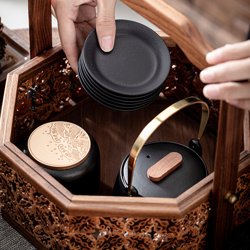 Creative Coarse Ceramic Tea Coasters in Black Terracotta — Heat-Resistant Tea Cup Holders for Home Use, Wholesale Kung Fu Tea Set & Tea Ceremony Accessories