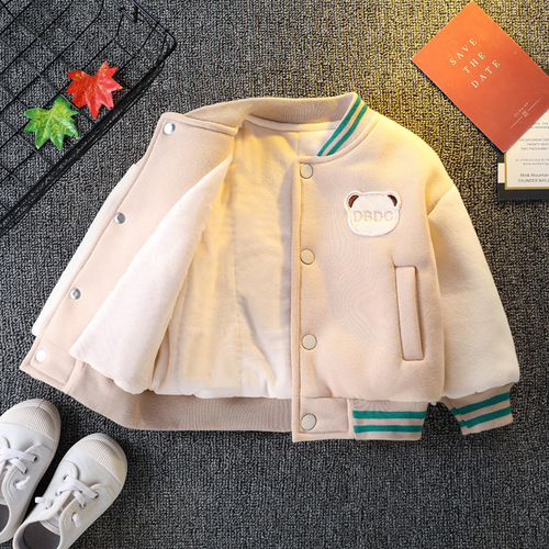 Men's Winter Cozy Fleece Jacket Trendy Baby Boys Thick Baseball Jacket Medium Children Cotton Jacket Jacket Dropshipping