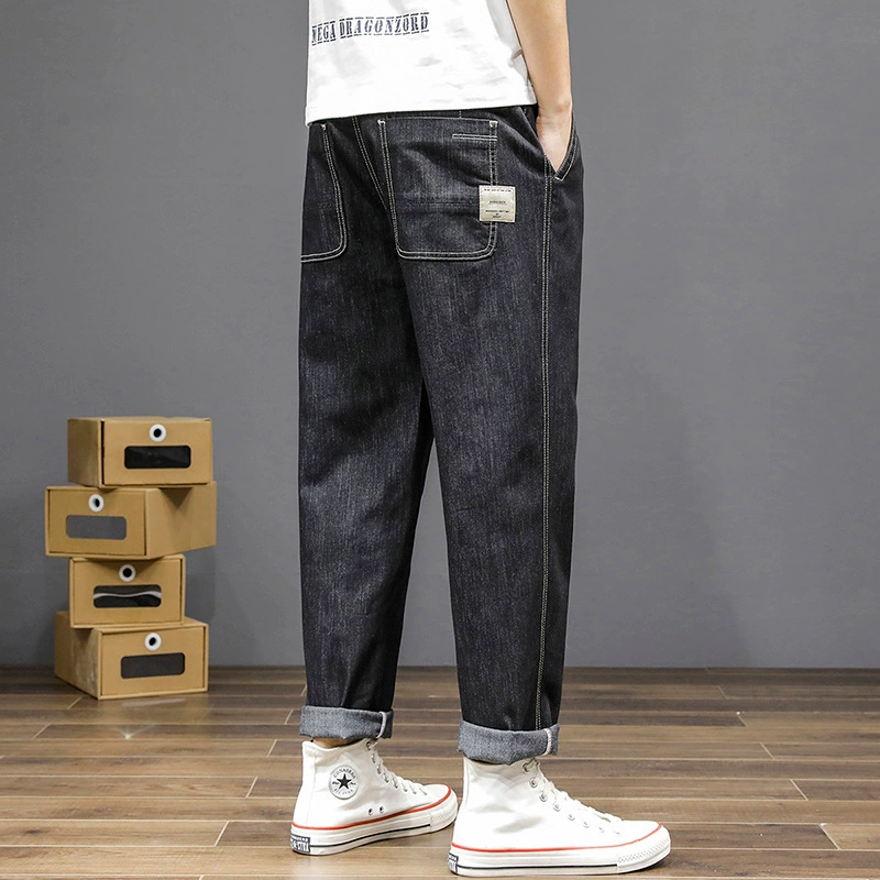 Демисезонные брюки, джинсы, эластичный пояс, свободный крой, oversize, плюс размер