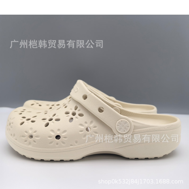 Cross Flower Stamen Perforated Shoes New Outdoor Breathable Beach Sandals Half-Flop Eva Small Flower Sandals Trendy Wholesale
