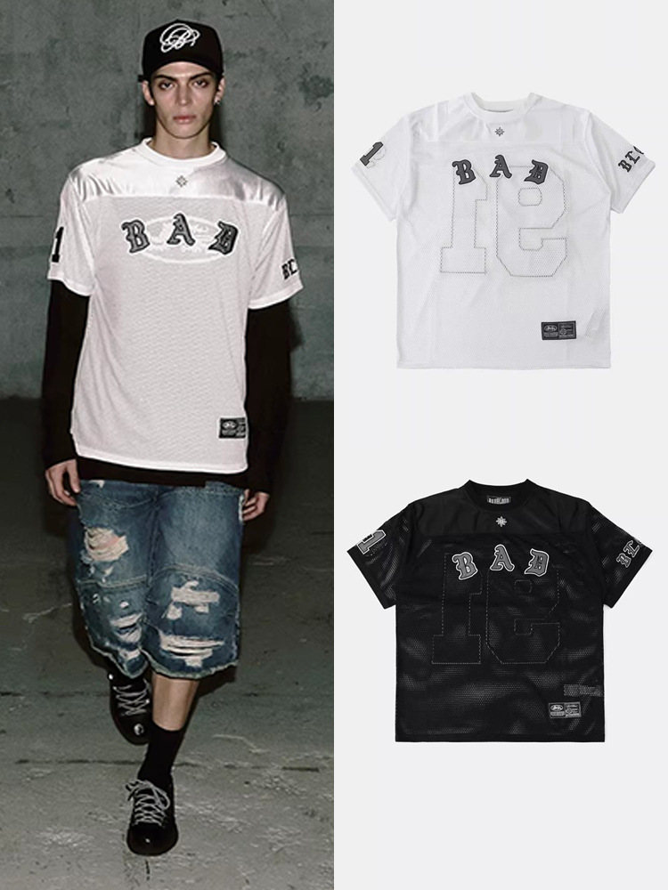 Badblood American Retro Black Mesh Jersey Unisex Casual Loose Summer 2026 New T-Shirt Short-Sleeved Cover-Up