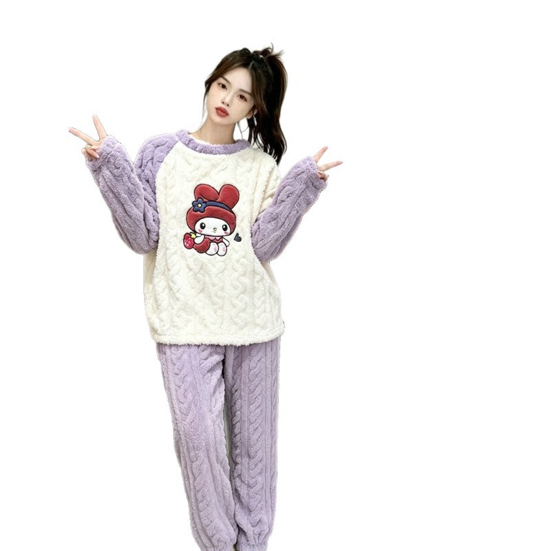 Conjunto de Pijama para Mujer de Terciopelo de Coral, Cálido, Cómodo y Grueso, para Casa y Exterior image 6