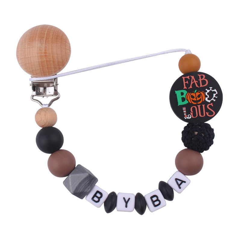 Productos para bebés, juguetes de planeta creativo, pinza de chupete de madera, cadena de chupete de silicona para bebés, cadena anti-caída