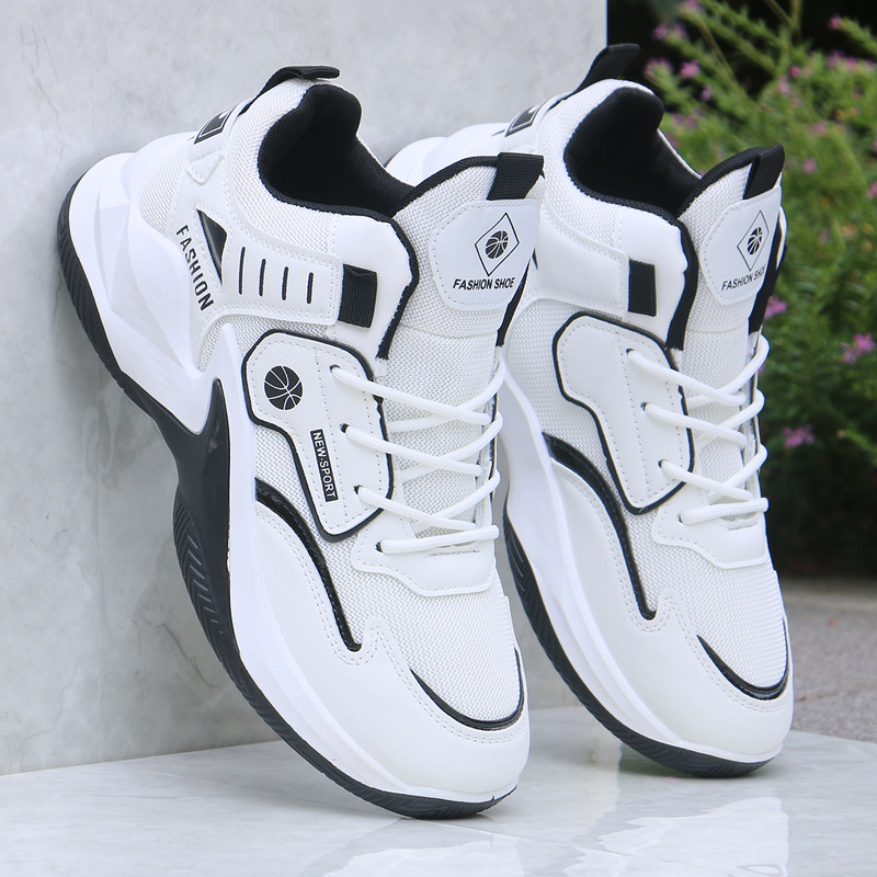 Summer Basketball Fly Woven Men's Shoes 2025 New Men's Mesh Shoes Non-Slip Running Shoes Thick-Soled Casual Breathable Sneakers