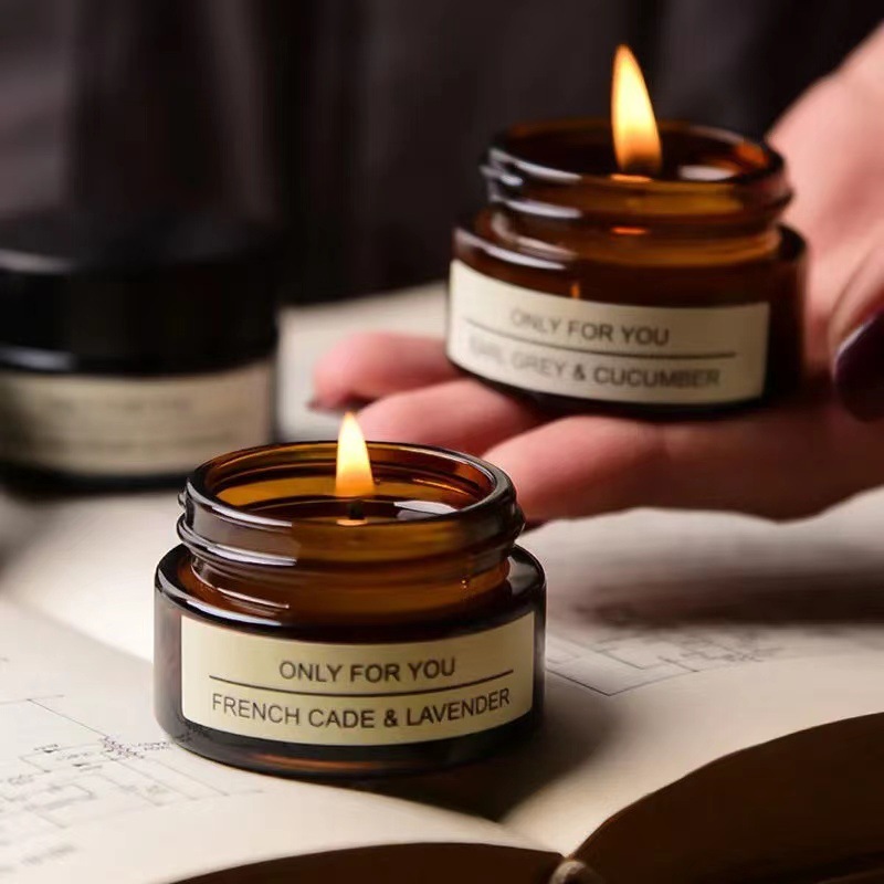 Taza de vela pequeña marrón candelabro de vidrio botella vacía 15ml 20ml 30ml tarro de taza de vela de aromaterapia de color té con tapa