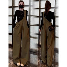 时尚工装背带裤套装女秋季新款宽松显瘦长袖T恤阔腿连体裤两件套