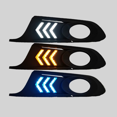 Suitable for 12-14 Volkswagen Sagitar special daytime running lights front fog lights modified LED daytime running lights turn signals (Gündüz işıqları) - arrow-model-upgraded-three-color-streamer-daytime-running-lightsnon-destructive-pins-one-price