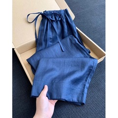 超見栄えの良い、ファッショナブルでハイエンドの新しい中国風のブルーのワイドレッグパンツ、女性用夏の新しいカジュアルで多用途なルーズパンツ2025