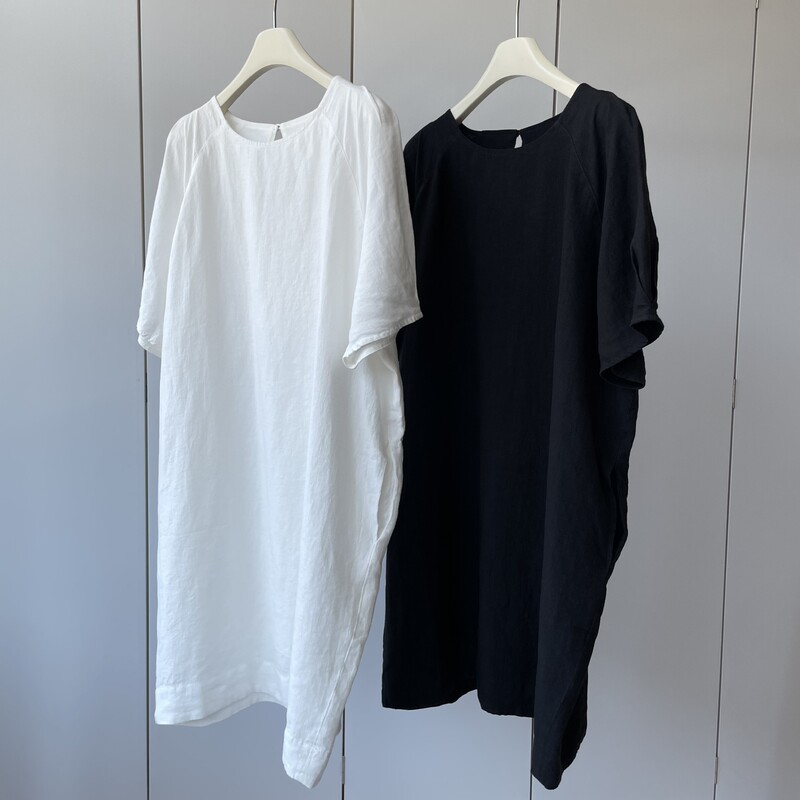 100 hemp three-dimensional tailoring! Round Neck Lightweight Cool Loose Comfortable Pinch Pleated Short Sleeve Mid-dress Women's Summer 100 hemp three-dimensional tailoring! Round Neck Lightweight Cool Loose Comfortable Pinch Pleated Short Sleeve Mid-dress Women's Summer