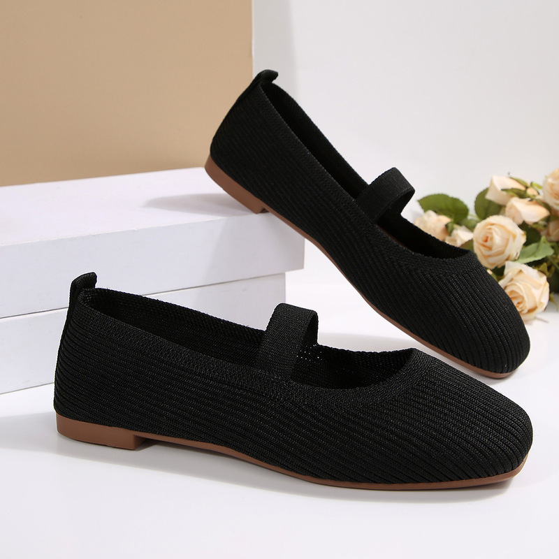 Cross-Border New Large Size Hollow Fly Woven Flat Shoes for Women Foreign Trade Breathable Footwear All Year Round Square Toe Work Shoes Wholesale