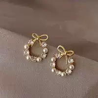 Jewelry pearl, earrings with bow, silver 925 sample, internet celebrity