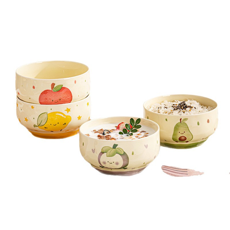 Tacos de cerámica series de frutas lindas de alto valor de esmalte bajo el color doméstico nuevo tazón de yogur tazón de regalo cubiertos de cerámica