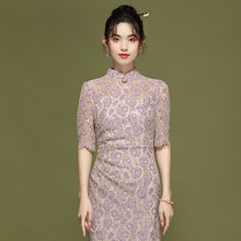深圳精品新中式女装2024年新款中国风蕾丝旗袍改良版连衣裙24138
