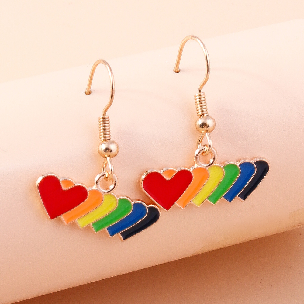 8g Weight Alloy Ear Needle Material Drop Earrings Classification 1 Pair Quantity Outdoor, Daily Occasion Zinc alloy Material Love, Rainbow, Heart Shape Pattern All Seasons Season Women's Gender Polished Finish Elegant, Korean Style Style 1 Pair Elegant Korean Style Love Rainbow Heart Shape Zinc Alloy Drop Earrings 5