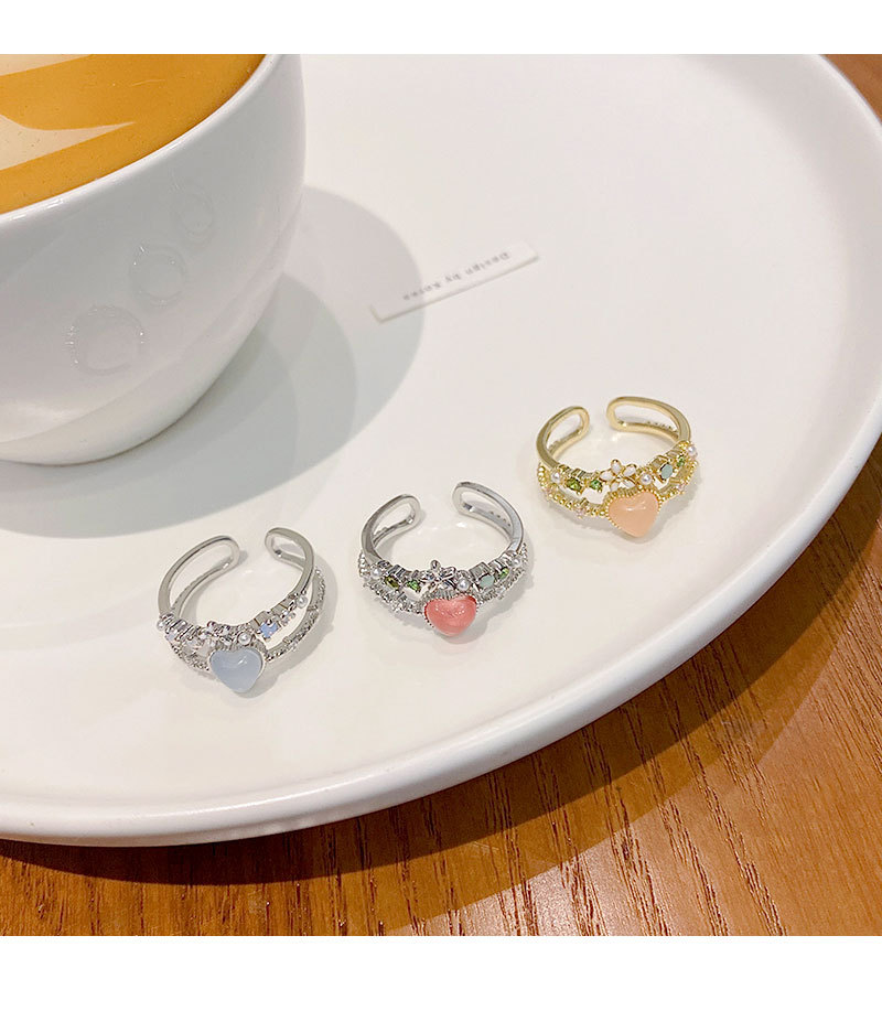 Sweet Heart Shape Copper Inlay Opal Open Ring 1 Piece