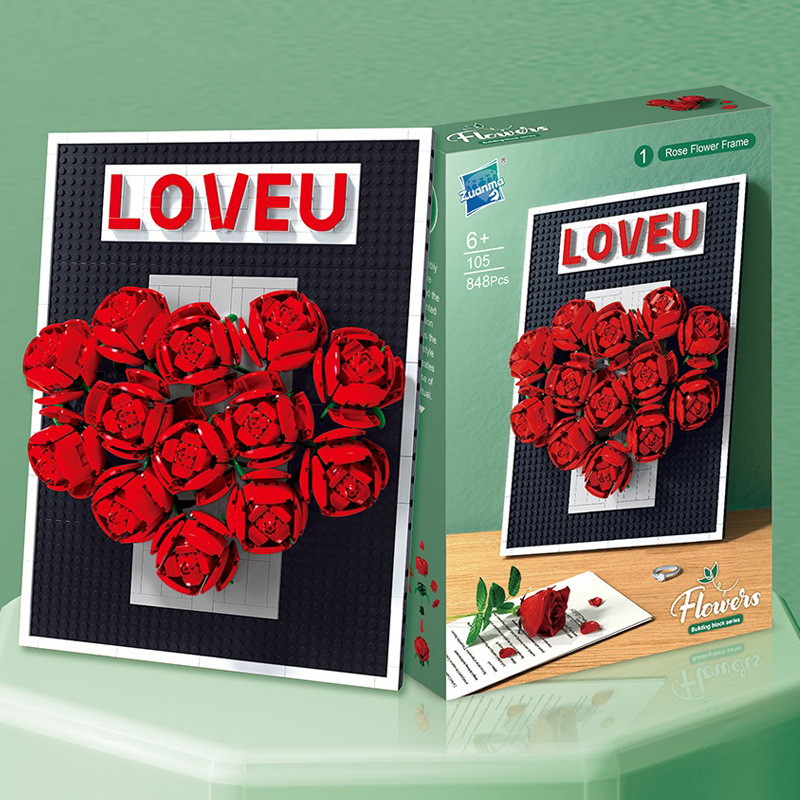 Creative Children's Assembled Flower bouquet Assembled building blocks puzzle building blocks roses potted eternal flowers holiday gifts