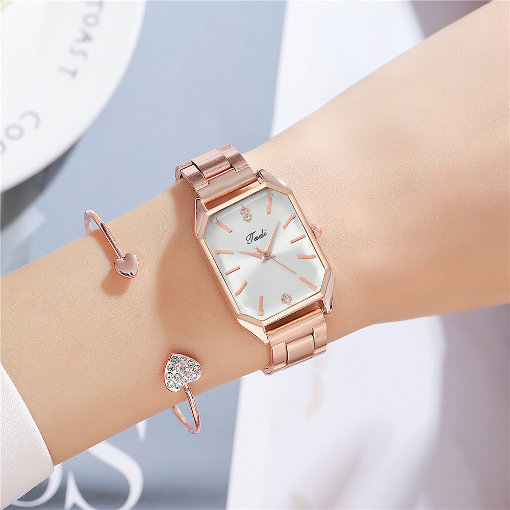 New Rectangular Rhinestone Ladies Steel Strap Watch Strip Nail Dial Quartz Watch display picture 5