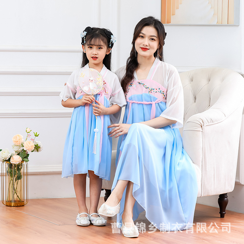 Chinese-style Hanfu Mother-daughter Chiffon Dress Chinese Elements Improved Hanfu Chest-length Skirt Girls' Performance Dress