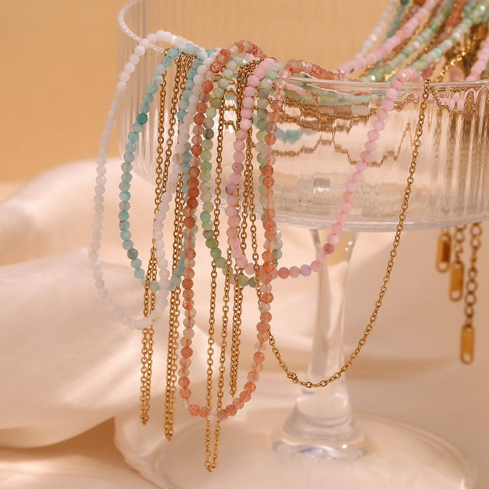 Natural Stone Beaded Stainless Steel Layered Necklace