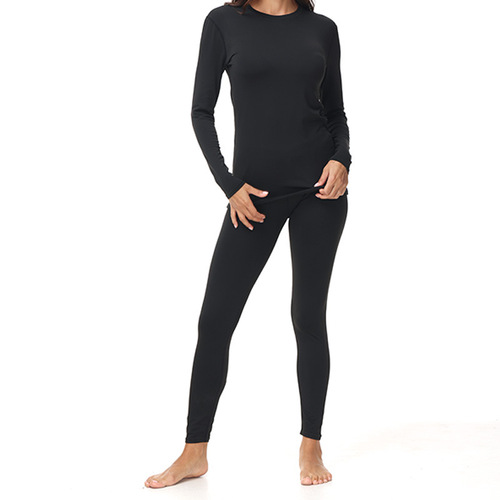 Women's round neck warm innerwear set, autumn and winter warm innerwear set with round neck tops and bottoms
