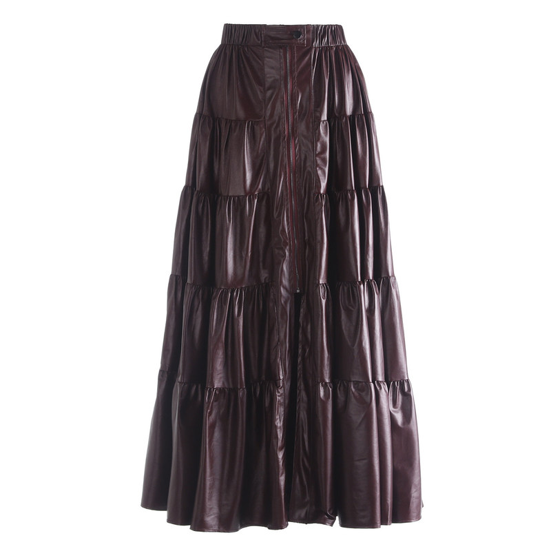 European Style Designer Niche Street Fashion Half-Skirt, 2025 Autumn and Winter New Pu Leather Skirt, Suitable for Tall Individuals, Long Skirt