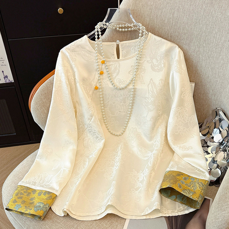 New Chinese-Style Improved National Style Top, Mulberry Silk Bottoming Shirt, Women's Autumn Long-Sleeved Inner Shirt with Vest