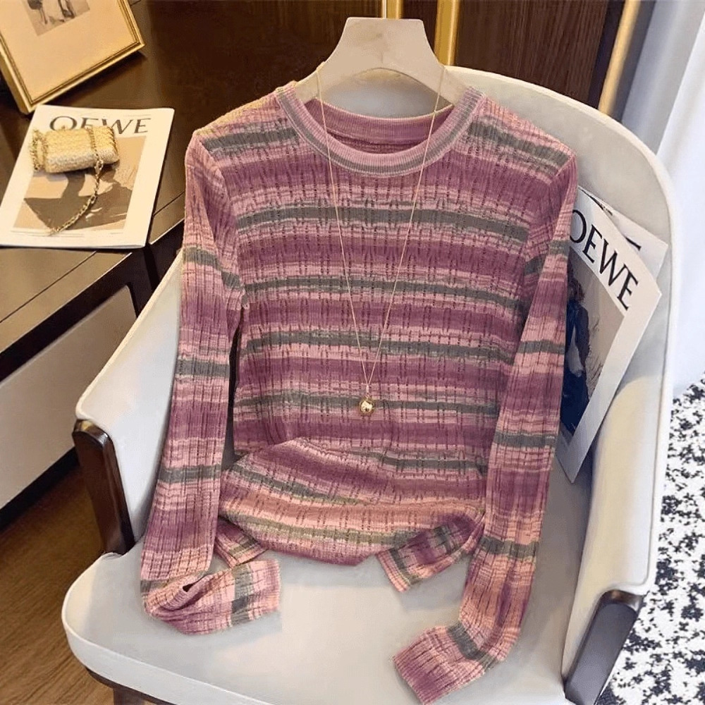 Ripped Hollow Striped Soft Sweater for Women 2025 Early Autumn Gentle Salt Style Retro Design Niche Knitwear Trend