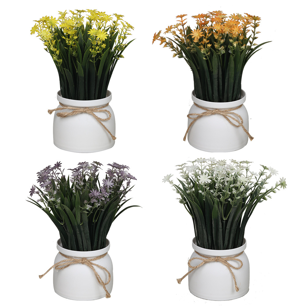 Nuevo escritorio de maceta de simulación transfronteriza adornos decorativos de plantas verdes, hierba de primavera, crisantemo, cuerda de cáñamo, planta de simulación de bonsái de plástico image 6