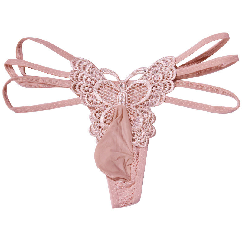 Men's Sexy Lace Butterfly Thong Erotic Hollow Out Underwear_voghion.com