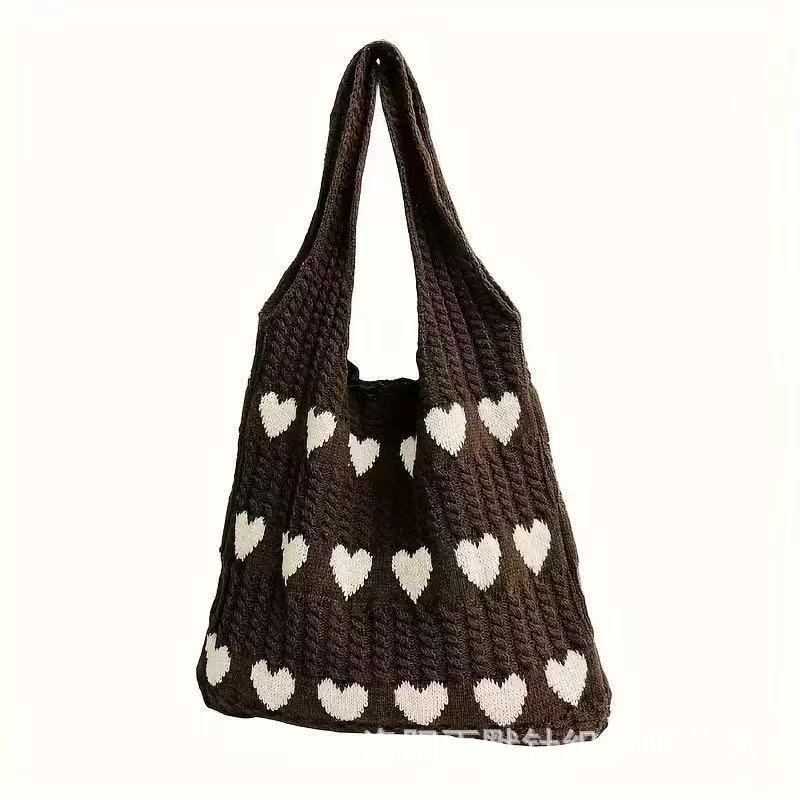 Bolso Tote de amor de punto Mori transfronterizo de alta calidad, lana exquisita, bolso de compras femenino de un solo hombro fresco y simple de moda image 11