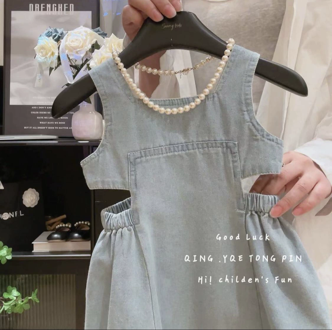 Denim Summer Overall Dress for Girls, Korean-Western Style, Cotton Denim, Sizes for 90–140 cm
