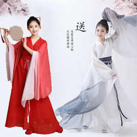 中国风女童学生古装长款飘逸连衣裙古筝演奏礼服中大童长袖演出服