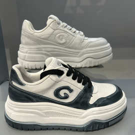 GGCC2025年春季新款潮流厚底板鞋脏脏鞋女真皮百搭时尚运动休闲鞋